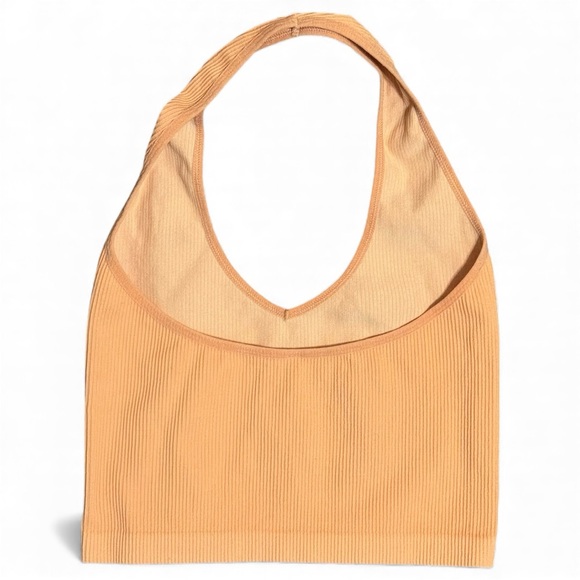 Sunday Best Aritzia Sinchseamless Ribbed Halter Crop Top Peach Nude L Holiday - Picture 4 of 6